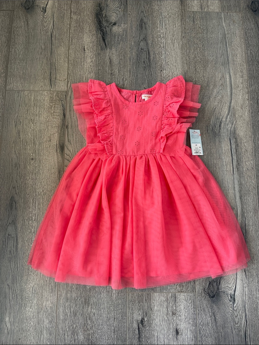 Cat & Jack Coral Pink Tulle Ruffle Party Dress